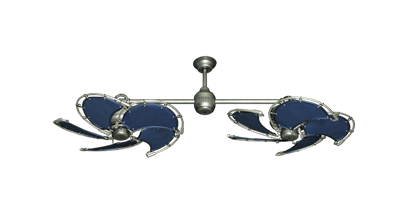 Twin Star III Brushed Nickel with 30" Nautical Fabric Blue Blades